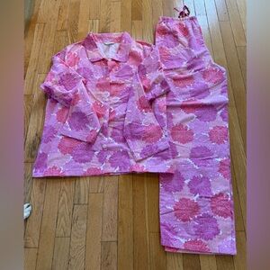 Garnet Hill Pink Flannel Pajama Set L
